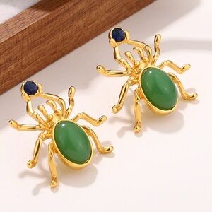 Spider Stud Earrings – Green Stone Halloween Gothic Jewelry